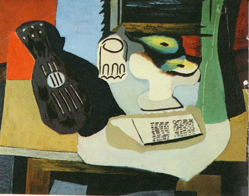 Picasso Guitar, Glass and Fruit Dish with Fruit 1924